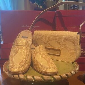 Stuart Weitzman Genuine Python Mules AND Matching Bag